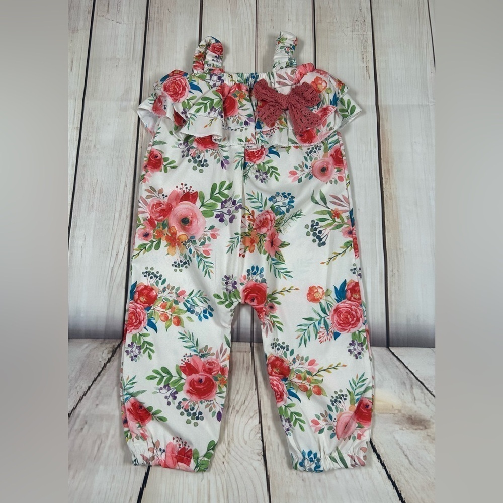 Sangami  9-12 Months White/Red Floral Romper.